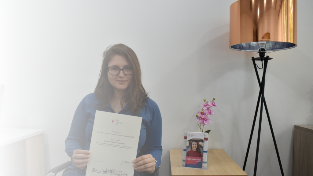 Student recieving certificate of completion from The Language Fair in London